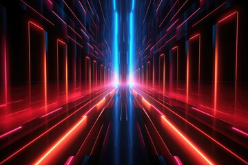 abstract futuristic background with glowing neon blue and red light