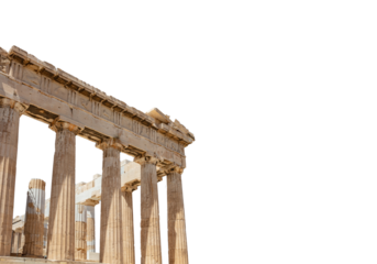 Athens, Greece. Parthenon temple on Acropolis hill  isolated on white transparent background, PNG.