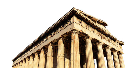 Athens, Greece. Hephaestus temple  isolated on white transparent background, PNG.