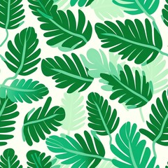 Fototapeta premium Seamless Leaf Pattern with Green Leaves