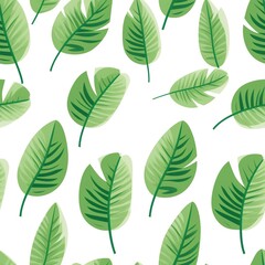 Seamless Leaf Pattern with Green Monstera Leaves