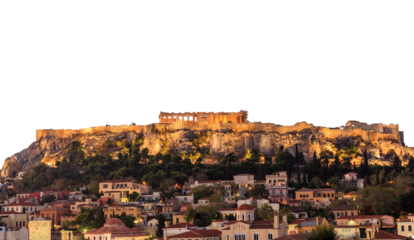 Athens, Greece. Acropolis rock and Monastiraki square isolated on white transparent background, PNG.