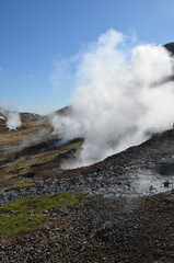 Fototapeta na wymiar Steam Rising from Fumaroles in Rural Rugged Iceland