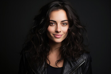 Naklejka premium Beautiful Young Happy Italian Woman On Black Background