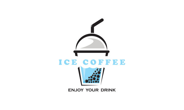 iced coffee and boba icon simple logo