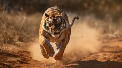 Tiger in running to hunting a victim