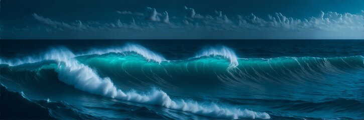Seascape of rolling waves. Storm. AI generated illustration