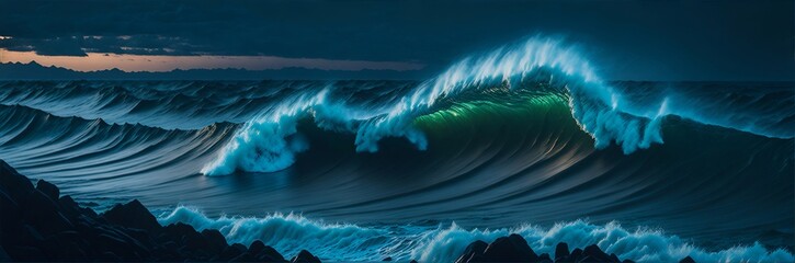 Seascape of rolling waves. Storm. AI generated illustration