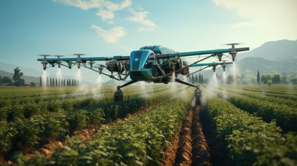 Delve into the forefront of agricultural innovation as drones, shaped by generative AI, meticulously water fields, embodying the art of precision farming.