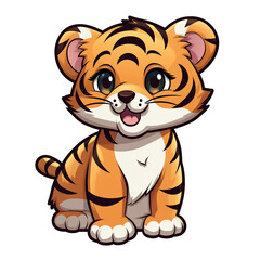 A cute cartoon illustration of a sitting little tiger. Children's talisman. Animal art. Ai Generated