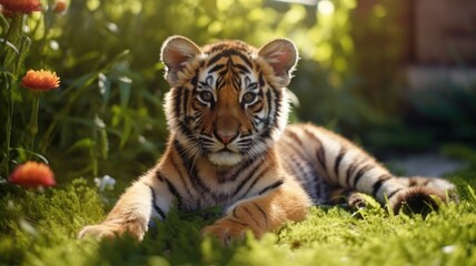 Young tiger in the garden, cute animal