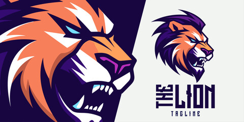 Modern Lion Logo Mascot with Purple Tons: Craft Your Perfect Identity for Sport, Icon, and Design