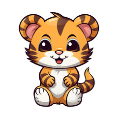 A cute cartoon illustration of a sitting little tiger. Children's talisman. Animal art. Ai Generated