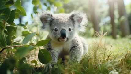 Koala in the forest garden, very cute animal close up photo
