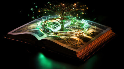 Bewitched Book With Magic Glows In The Darkness