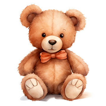 Naklejki teddy bear sitting on white watercolor background