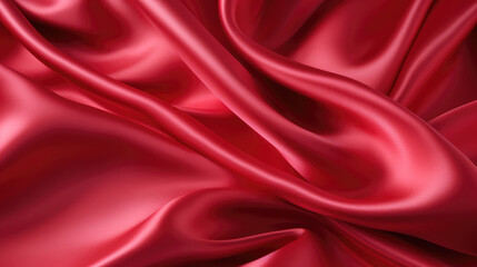 Red satin or silk luxury cloth texture can use as abstract background. Top view.