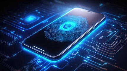 cybersecurity of personal data safety, mobile smartphone using biometric finger print and Two-factor authentication app login, Generative AI - obrazy, fototapety, plakaty