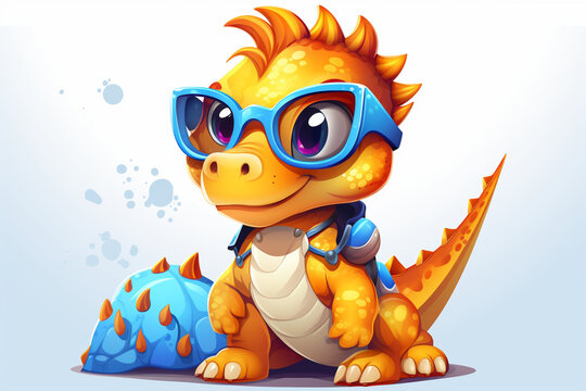 vector cute dinosaur wearing glasses , trendy, 3d rendering, AI generative