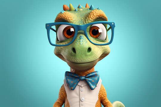 vector cute dinosaur wearing glasses