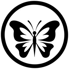 Black butterfly on a transparent background, vector illustration of a butterfly in a circle
