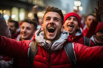 Fototapeta na wymiar Polish football fans celebrating a victory 