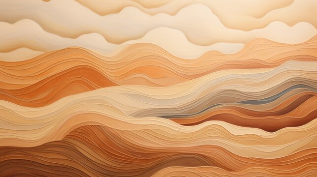 3D horizontal wavy texture background. Carved abstract realistic decoration textured waves on wood. AI 3d illustration. Trendy geometry wallpaper interior design. Structure art backdrop, macro.. © Oksana Smyshliaeva