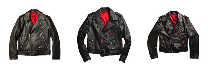 Black leather biker jacket with red silk lining photographed