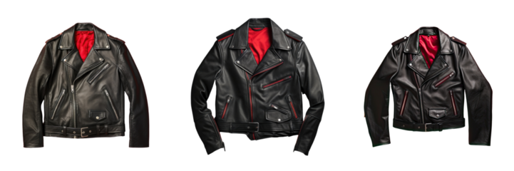 Black leather biker jacket with red silk lining photographed