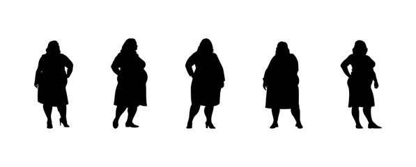 vector illustration. Silhouettes of overweight people. Big set of married couples.