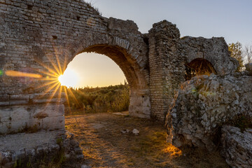 Roman Aqueduct at Barbegal at sunset.