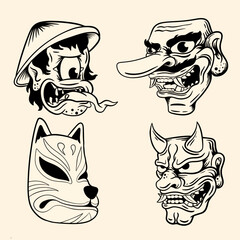 Japanese Mythology Character Sticker Collection with Traditional Style