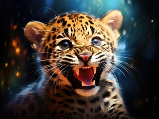 Obraz premium a cute and happy jaguar with eyes wide open in cartoon style