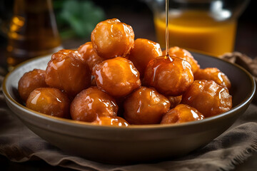 loukoumades, greek fried dough balls covered in honey