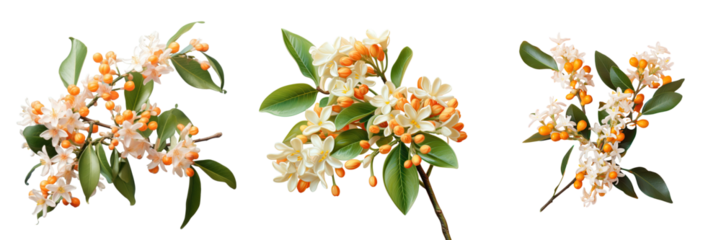 Sweet Osmanthus fragrans orange flowers against a transparent background
