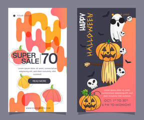 set of halloween web banners vector illustration