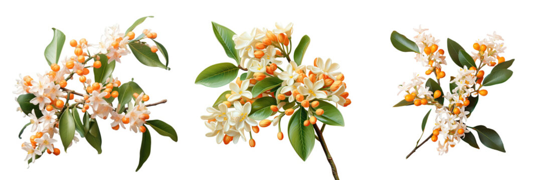 Sweet Osmanthus fragrans orange flowers against a transparent background