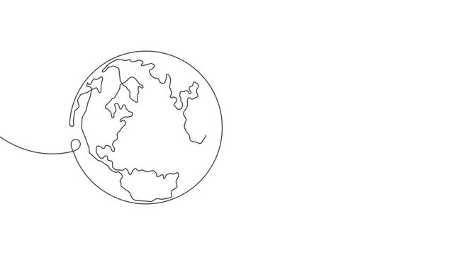 Planet Earth.Map.One line drawing.