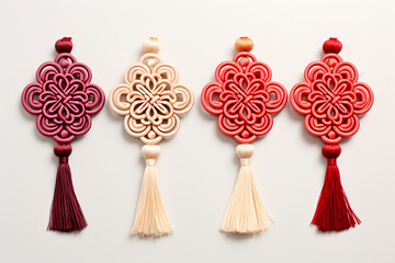 Top view of a set of auspicious Chinese knot tassel ornament