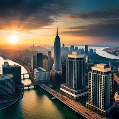 city skyline at sunset garneted by AI