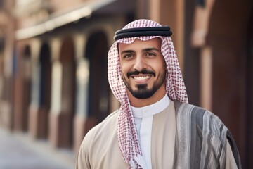 Portrait of a young arabian man in traditional clothes outdoors