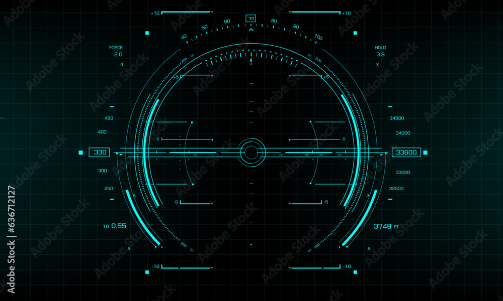 Poster hud sci-fi interface screen view blue design virtual reality futuristic technology display vector il