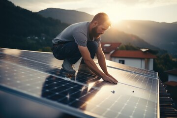 a man installing solar panel on rooftop of a house