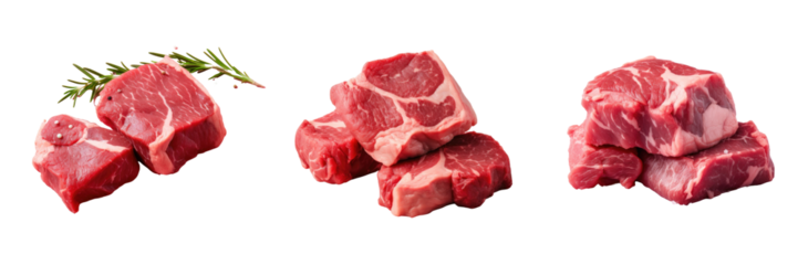 Fresh raw buffalo meat and beef steak isolated on a transparent background
