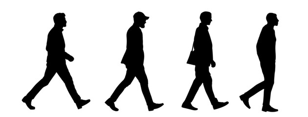 Set of manhood walking silhouettes - isolated vector illustration
