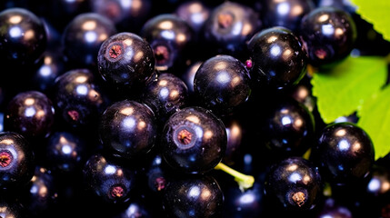 Black currant on a black background close-up macro photography.