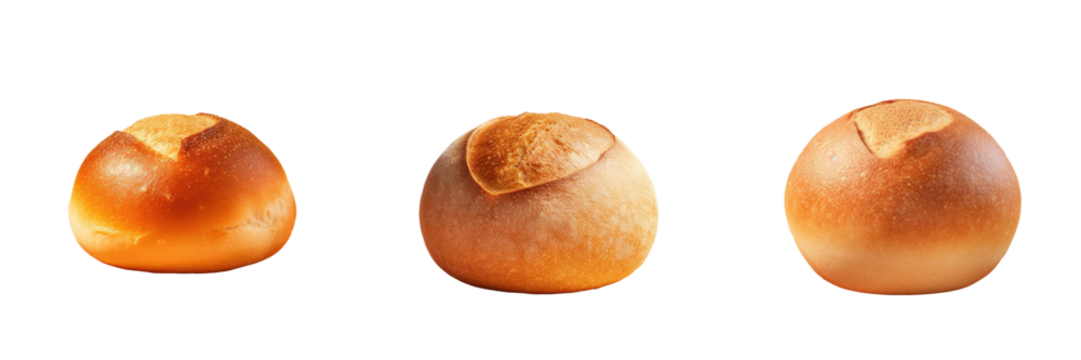 Circular loaf of bread set against transparent background
