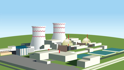 Rooppur Nuclear Power Plant Bangladesh vector illustration - obrazy, fototapety, plakaty