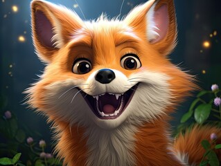 Obraz premium a cute and happy fox with eyes wide open in cartoon style