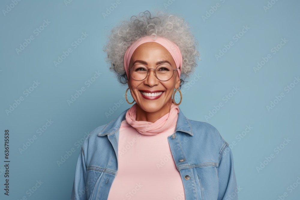 Wall mural happy african american woman in eyeglasses smiling at camera